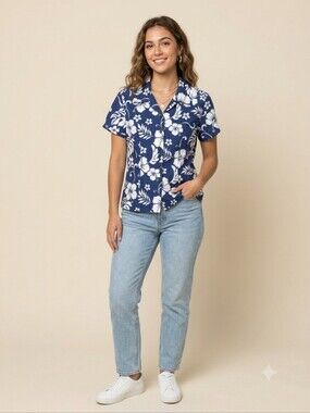 Aloha Republic Vintage Y2K Hawaiian Hibiscus Floral Button Up Shirt Small